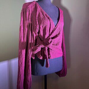 Soft Maroon Side-tie Blouse with Peasant Sleeves